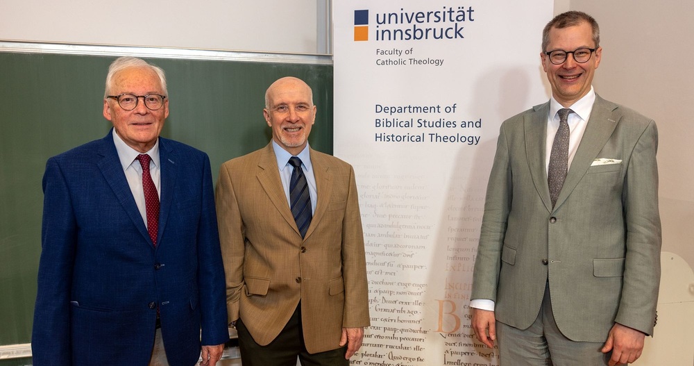 Erste Josef-Jungmann-Lecture / Christian Ender Innsbruck, Österreich - 3.6.2025: (L-R) Prof. Rudolf Pacik, Prof. Bruce Morrill SJ und Prof. Liborius Olaf Lumma.Erste Josef-Jungmann-Lecture von:Bruce Morrill SJ (Vanderbilt University/Tennessee): „Jungmann’s Legacy to Liturgical Scholarship: The